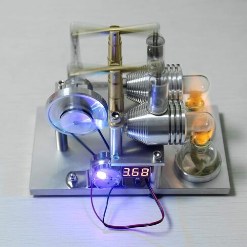 ENGINEDIY Stirling Engine Model Kits, Balanced Two-Cylinder Hot Air Stirling Engine Generator Model with Voltage Meter LED Bulb, Educational Kit for Adults in Saudi Arabia