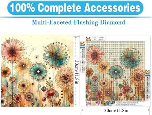 MMDEDP DIY مجموعات الفن الماسي الهندباء للبالغين، طقم طلاء ماسي 5D للمبتدئين، طلاء فني دائري كامل من الماس لديكور الحائط المنزلي، 12 × 12 بوصة (الهندباء) in Kuwait