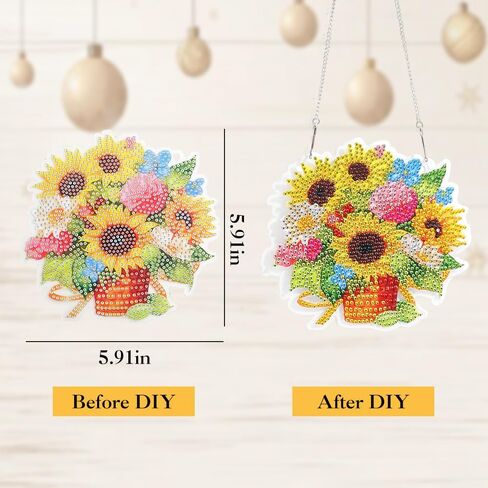 Eccloraff 4 PCS Diamond Art Hanging Kit for Adults, DIY Diamond Painting Door Window Wall Decor with Chain for Beginners,Diamond Art Flowers Adults Art Craft Supplies Gift in Kuwait