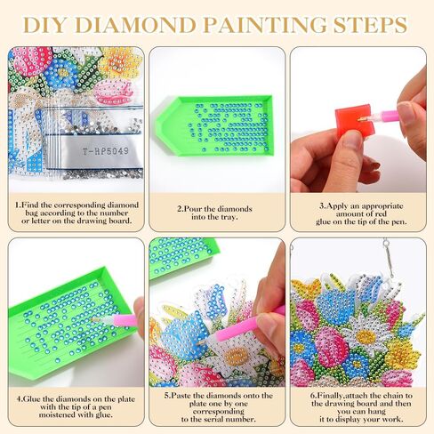 Eccloraff 4 PCS Diamond Art Hanging Kit for Adults, DIY Diamond Painting Door Window Wall Decor with Chain for Beginners,Diamond Art Flowers Adults Art Craft Supplies Gift in Kuwait