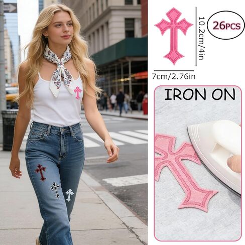 26 PCS 13 Colors Cross Patches Iron on for DIY Chrome Hearts Patches with 50Pcs 10mm Bedazzling Rhinestones for Clothing Jeans Hats Backpacks Jackets Shirts (13 Colors) in Saudi Arabia