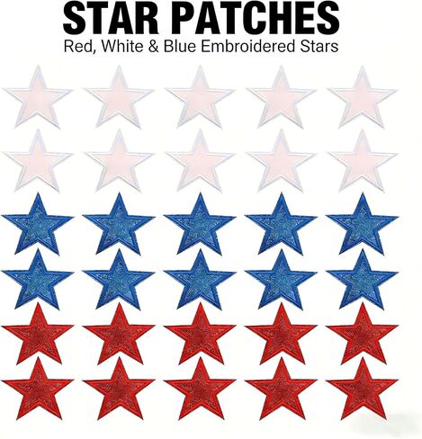 30 Pcs Colorful Embroidered Iron On Five-Pointed Star Patches, Shiny Five-Pointed Star Sew on Patch, Iron On Patches for Clothes, DIY Applique Patch Bulk 250th Anniversary (Small) in Kuwait