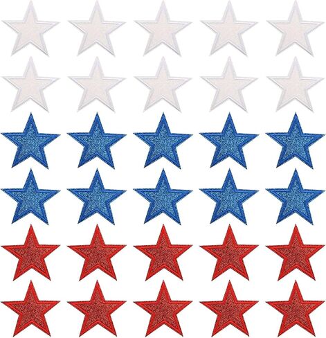 30 Pcs Colorful Embroidered Iron On Five-Pointed Star Patches, Shiny Five-Pointed Star Sew on Patch, Iron On Patches for Clothes, DIY Applique Patch Bulk 250th Anniversary (Small) in Kuwait