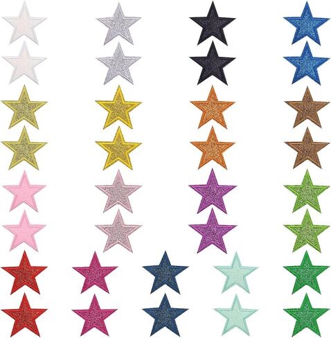 30 Pcs Colorful Embroidered Iron On Five-Pointed Star Patches, Shiny Five-Pointed Star Sew on Patch, Iron On Patches for Clothes, DIY Applique Patch Bulk 250th Anniversary (Small) in Kuwait