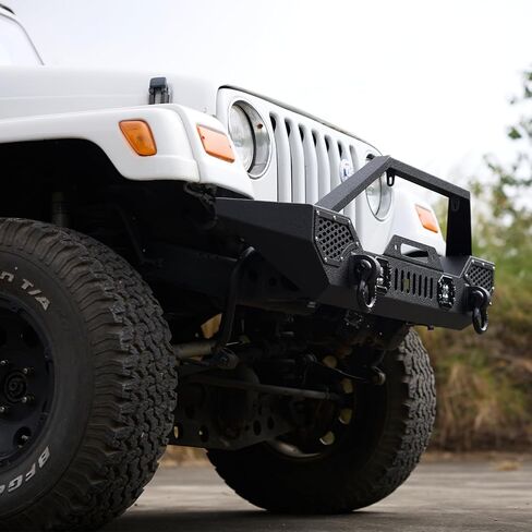 GarveeTech Front Bumper Compatible with 1997-2006 Wrangler TJ (2/4 Door), Heavy Duty Off-Road Steel Bumper w/ 2 LED Lights, Full Width Black Rock Crawler Style in Kuwait