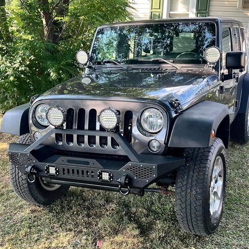 GarveeTech Front Bumper Compatible with 1997-2006 Wrangler TJ (2/4 Door), Heavy Duty Off-Road Steel Bumper w/ 2 LED Lights, Full Width Black Rock Crawler Style in Kuwait