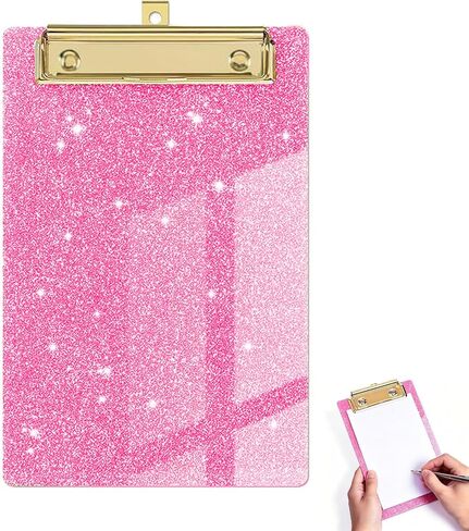 Pink-Clear Glitter Clipboards, Size 3.94 X 5.9 in Shiny Clipboards with Strong Grip, and Stable Writing, Cute Hanging Clipboard for Office School,Ideal for Students During Exams and Office Workers. in Saudi Arabia