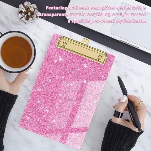Pink-Clear Glitter Clipboards, Size 3.94 X 5.9 in Shiny Clipboards with Strong Grip, and Stable Writing, Cute Hanging Clipboard for Office School,Ideal for Students During Exams and Office Workers. in Saudi Arabia