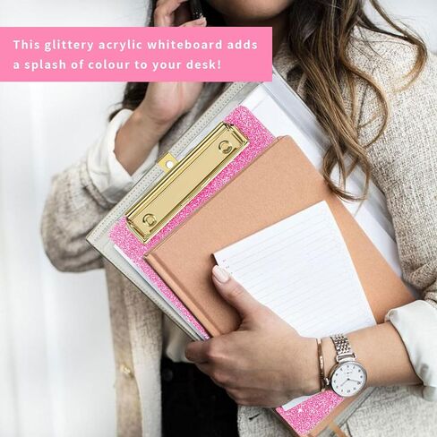 Pink-Clear Glitter Clipboards, Size 3.94 X 5.9 in Shiny Clipboards with Strong Grip, and Stable Writing, Cute Hanging Clipboard for Office School,Ideal for Students During Exams and Office Workers. in Saudi Arabia