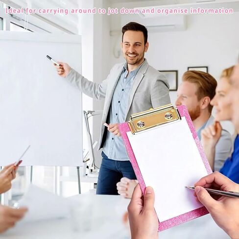 Pink-Clear Glitter Clipboards, Size 3.94 X 5.9 in Shiny Clipboards with Strong Grip, and Stable Writing, Cute Hanging Clipboard for Office School,Ideal for Students During Exams and Office Workers. in Saudi Arabia