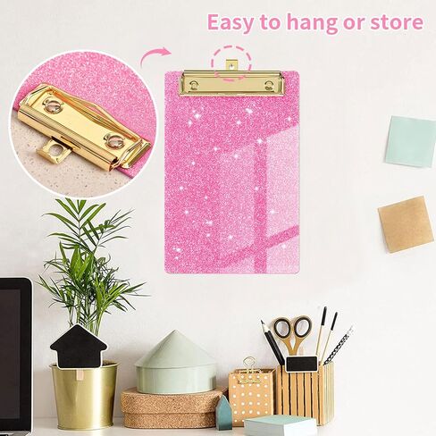 Pink-Clear Glitter Clipboards, Size 3.94 X 5.9 in Shiny Clipboards with Strong Grip, and Stable Writing, Cute Hanging Clipboard for Office School,Ideal for Students During Exams and Office Workers. in Saudi Arabia