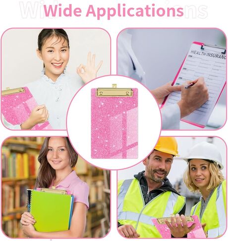 Pink-Clear Glitter Clipboards, Size 3.94 X 5.9 in Shiny Clipboards with Strong Grip, and Stable Writing, Cute Hanging Clipboard for Office School,Ideal for Students During Exams and Office Workers. in Saudi Arabia