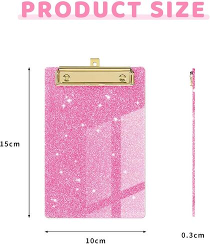 Pink-Clear Glitter Clipboards, Size 3.94 X 5.9 in Shiny Clipboards with Strong Grip, and Stable Writing, Cute Hanging Clipboard for Office School,Ideal for Students During Exams and Office Workers. in Saudi Arabia