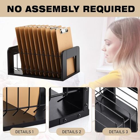 Yookeer 1 Pcs Vertical Clipboard Holder, Desk File Organizer Storage Rack, 12 Slot Wooden and Metal Clipboard Organizer, Storage Stand Rack for Home, Office, No Assembly Required (Black) in Kuwait
