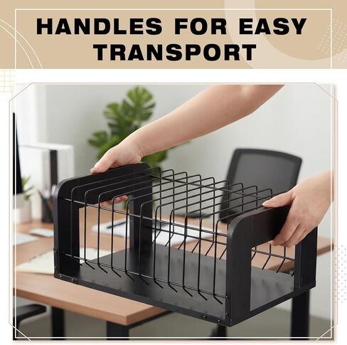 Yookeer 1 Pcs Vertical Clipboard Holder, Desk File Organizer Storage Rack, 12 Slot Wooden and Metal Clipboard Organizer, Storage Stand Rack for Home, Office, No Assembly Required (Black) in Kuwait