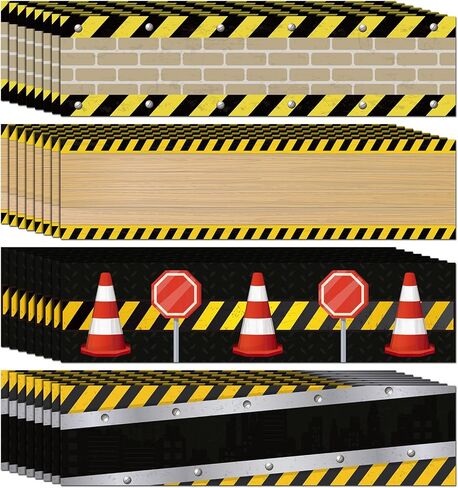 Kosiz 60 Pcs Under Construction Straight Border Trim - Orange, Black, White - Educational Wall Borders - Classroom Decor - School Bulletin Board Trim in Kuwait