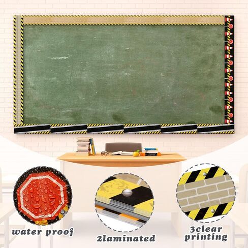 Kosiz 60 Pcs Under Construction Straight Border Trim - Orange, Black, White - Educational Wall Borders - Classroom Decor - School Bulletin Board Trim in Kuwait