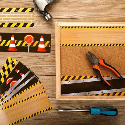 Kosiz 60 Pcs Under Construction Straight Border Trim - Orange, Black, White - Educational Wall Borders - Classroom Decor - School Bulletin Board Trim in Kuwait