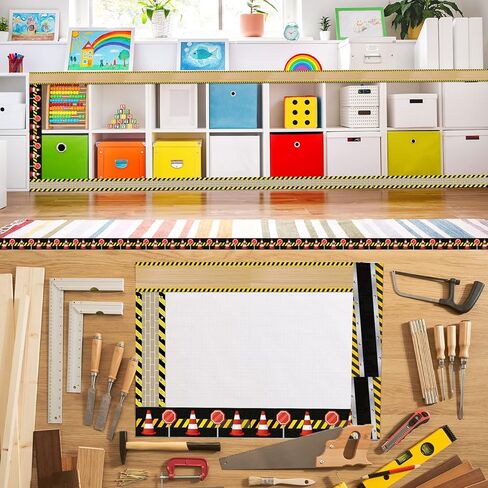 Kosiz 60 Pcs Under Construction Straight Border Trim - Orange, Black, White - Educational Wall Borders - Classroom Decor - School Bulletin Board Trim in Kuwait