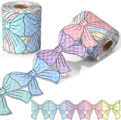 Colarr 65 ft Bow Bulletin Board Borders Pastel Checkers Board Trim Colorful Tie Die-Cut Borders for Back to School Office Classroom Home Chalkboard Decoration in Kuwait