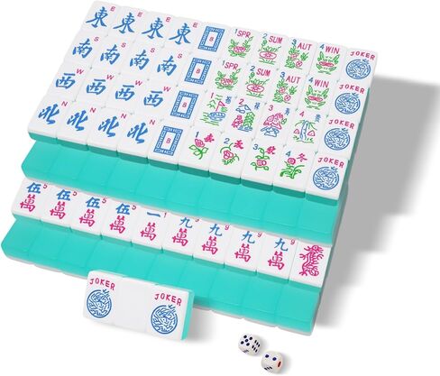 Mahjong Tile Set, American Mahjong Tile Set with 2 Dice, 166 Engraved Acrylic Tiles (1.2"), Turquoise Blue in Kuwait