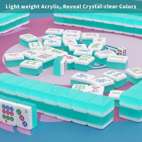 Mahjong Tile Set, American Mahjong Tile Set with 2 Dice, 166 Engraved Acrylic Tiles (1.2"), Turquoise Blue in Kuwait