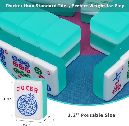 Mahjong Tile Set, American Mahjong Tile Set with 2 Dice, 166 Engraved Acrylic Tiles (1.2"), Turquoise Blue in Kuwait