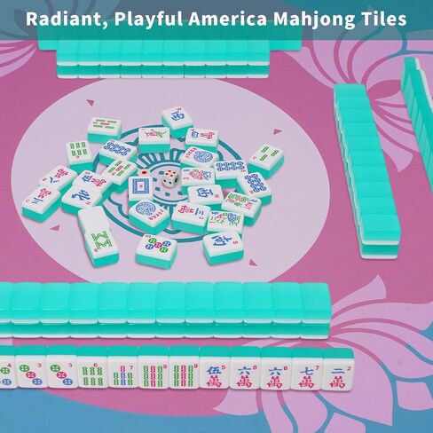 Mahjong Tile Set, American Mahjong Tile Set with 2 Dice, 166 Engraved Acrylic Tiles (1.2"), Turquoise Blue in Kuwait