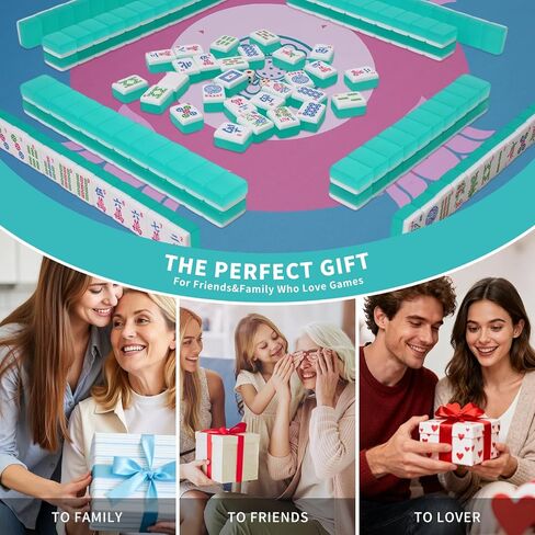 Mahjong Tile Set, American Mahjong Tile Set with 2 Dice, 166 Engraved Acrylic Tiles (1.2"), Turquoise Blue in Kuwait
