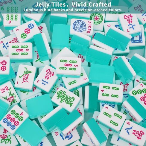 Mahjong Tile Set, American Mahjong Tile Set with 2 Dice, 166 Engraved Acrylic Tiles (1.2"), Turquoise Blue in Kuwait