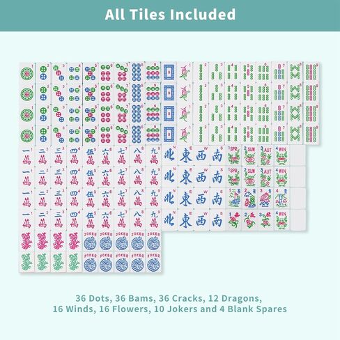 Mahjong Tile Set, American Mahjong Tile Set with 2 Dice, 166 Engraved Acrylic Tiles (1.2"), Turquoise Blue in Kuwait