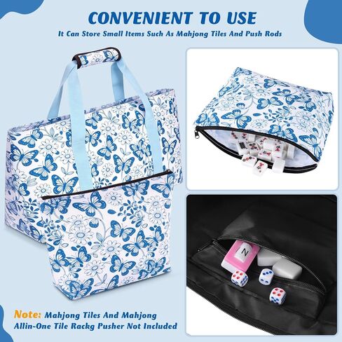 Mahjong Tile Bag, Mahjong Tote Bag Set-Duty Canvas Tote for American Tiles & Racks, with Mat Holder & Drawstring Protective Sleeve for Rack Pushers, Easy-Carry Mahjong Case Organizer for Travel in Saudi Arabia