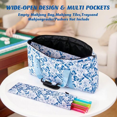 Mahjong Tile Bag, Mahjong Tote Bag Set-Duty Canvas Tote for American Tiles & Racks, with Mat Holder & Drawstring Protective Sleeve for Rack Pushers, Easy-Carry Mahjong Case Organizer for Travel in Saudi Arabia