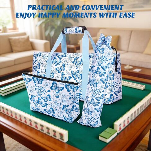 Mahjong Tile Bag, Mahjong Tote Bag Set-Duty Canvas Tote for American Tiles & Racks, with Mat Holder & Drawstring Protective Sleeve for Rack Pushers, Easy-Carry Mahjong Case Organizer for Travel in Saudi Arabia