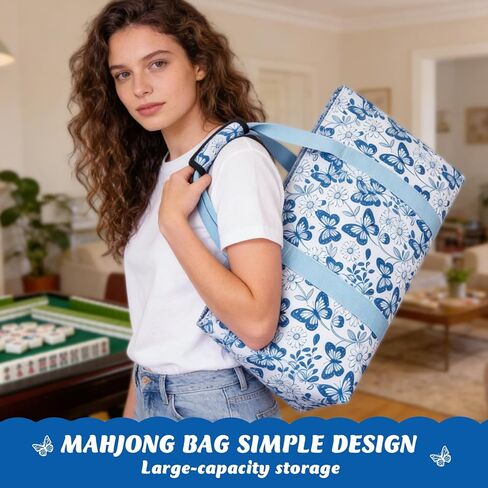 Mahjong Tile Bag, Mahjong Tote Bag Set-Duty Canvas Tote for American Tiles & Racks, with Mat Holder & Drawstring Protective Sleeve for Rack Pushers, Easy-Carry Mahjong Case Organizer for Travel in Saudi Arabia