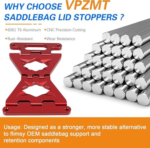 2014-2026 Aluminum Saddlebag Lid Stoppers Supports, Anti Over Rotation Stoppers for Harley Davidson Touring Street glide, Road glide, Electra glide, Road king (Replaces# Flimsy OEM Straps) in Kuwait