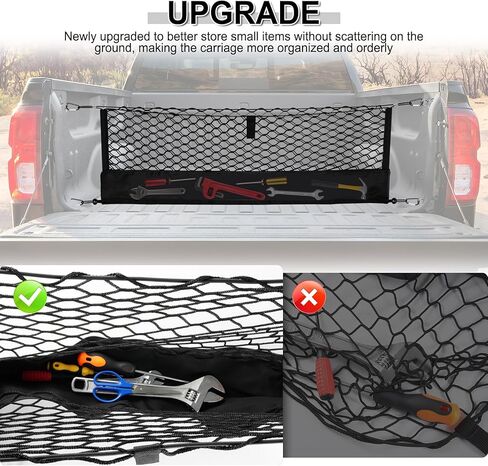شبكة شحن لسرير الشاحنة من Amiss مع منظم سفلي، تناسب 2013-2026 Chevy Silverado & GMC Sierra 1500/2500HD/3500HD، تخزين محمول للبضائع الصغيرة وخطاف شديد التحمل، ملحقات السيارة الخارجية in Kuwait