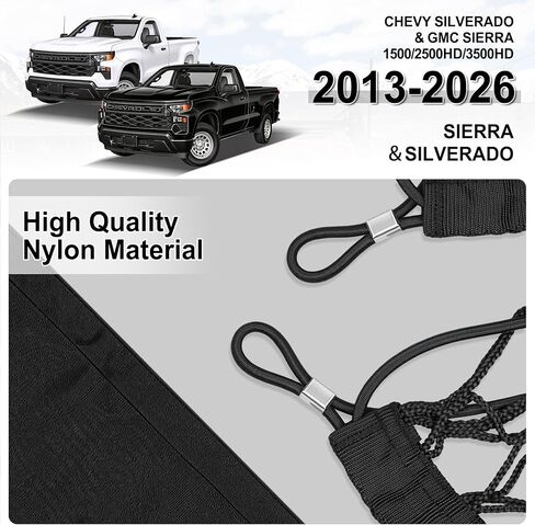 شبكة شحن لسرير الشاحنة من Amiss مع منظم سفلي، تناسب 2013-2026 Chevy Silverado & GMC Sierra 1500/2500HD/3500HD، تخزين محمول للبضائع الصغيرة وخطاف شديد التحمل، ملحقات السيارة الخارجية in Kuwait