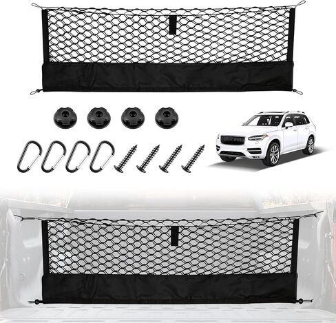 شبكة شحن لسرير الشاحنة من Amiss مع منظم سفلي، تناسب 2013-2026 Chevy Silverado & GMC Sierra 1500/2500HD/3500HD، تخزين محمول للبضائع الصغيرة وخطاف شديد التحمل، ملحقات السيارة الخارجية in Kuwait
