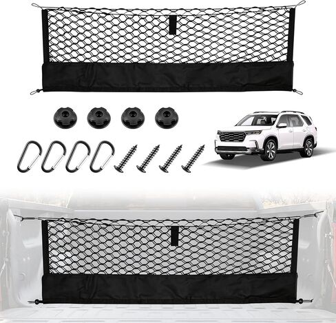 شبكة شحن لسرير الشاحنة من Amiss مع منظم سفلي، تناسب 2013-2026 Chevy Silverado & GMC Sierra 1500/2500HD/3500HD، تخزين محمول للبضائع الصغيرة وخطاف شديد التحمل، ملحقات السيارة الخارجية in Kuwait