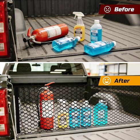 Truck Bed Cargo Net, 49" x 18" (Stretches to 59" x 18'') Envelope Style Organizer, Fits Ford F150, Chevy Silverado, RAM 1500, GMC Sierra, Heavy Duty Mesh with 4 Metal Carabiners for Groceries & Gear in Kuwait