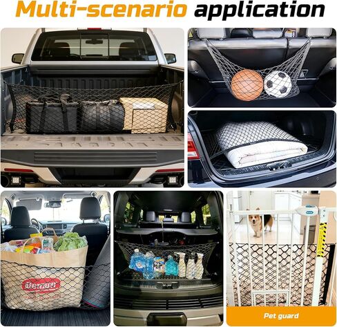 Truck Bed Cargo Net, 49" x 18" (Stretches to 59" x 18'') Envelope Style Organizer, Fits Ford F150, Chevy Silverado, RAM 1500, GMC Sierra, Heavy Duty Mesh with 4 Metal Carabiners for Groceries & Gear in Kuwait