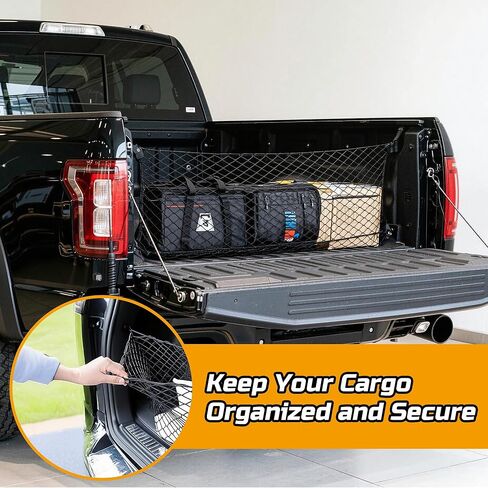 Truck Bed Cargo Net, 49" x 18" (Stretches to 59" x 18'') Envelope Style Organizer, Fits Ford F150, Chevy Silverado, RAM 1500, GMC Sierra, Heavy Duty Mesh with 4 Metal Carabiners for Groceries & Gear in Kuwait