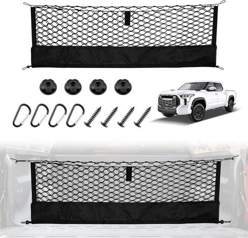 شبكة شحن لسرير الشاحنة من Amiss مع منظم سفلي، تناسب 2013-2026 Chevy Silverado & GMC Sierra 1500/2500HD/3500HD، تخزين محمول للبضائع الصغيرة وخطاف شديد التحمل، ملحقات السيارة الخارجية in Kuwait