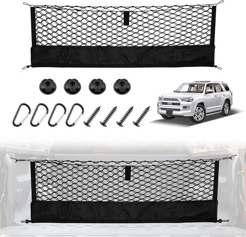 شبكة شحن لسرير الشاحنة من Amiss مع منظم سفلي، تناسب 2013-2026 Chevy Silverado & GMC Sierra 1500/2500HD/3500HD، تخزين محمول للبضائع الصغيرة وخطاف شديد التحمل، ملحقات السيارة الخارجية in Kuwait