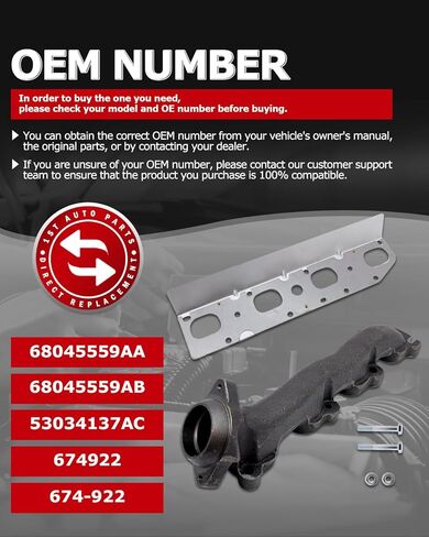 1ST 68045559AA Exhaust Manifold Kit with Gasket Left for Chrysler Aspen 2009 for Dodge Durango Ram 2009-2021 for Jeep Grand Cherokee 2011-2021 for Ram Classic 2011-2021, Replace OE: 53034137AC 674-922 in Saudi Arabia