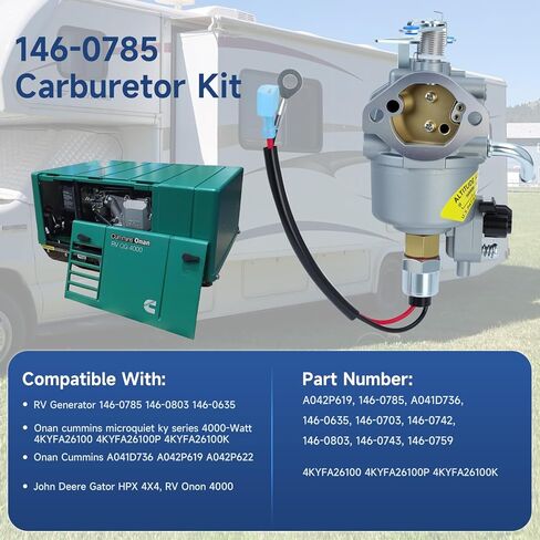 146-0785 Carburetor for Onan Cummins Generator 4000-Watt A042P619 A041D736, Carb with Tune-Up Kit Replaces for Microquiet 4000 Watt 4KYFA26100 4KYFA26100P 4KY26100R (Carb with Tune Up Kit) in Kuwait