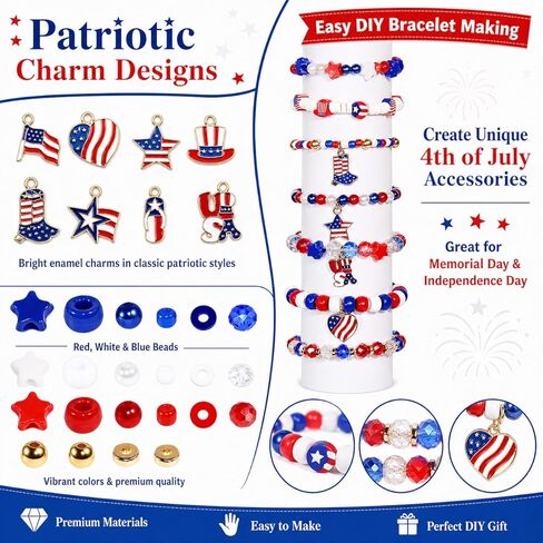 1900PCS Red White and Blue Beads,4th of July Beads Patriotic Star Shaped Bracelet Beads American Pony Beads Memorial Day DIY Jewelry Making Crafts in Saudi Arabia