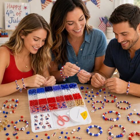 1900PCS Red White and Blue Beads,4th of July Beads Patriotic Star Shaped Bracelet Beads American Pony Beads Memorial Day DIY Jewelry Making Crafts in Saudi Arabia