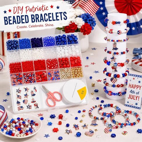 1900PCS Red White and Blue Beads,4th of July Beads Patriotic Star Shaped Bracelet Beads American Pony Beads Memorial Day DIY Jewelry Making Crafts in Saudi Arabia